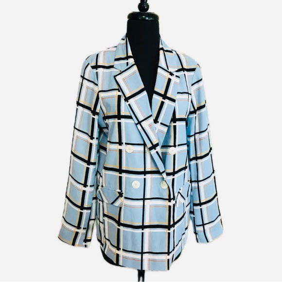 TopShop Blue Window Pane Plaid Blazer - Picture 5 of 13